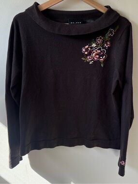 Axcess Brown Sweater with Beaded Floral Embroidery